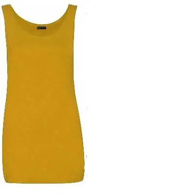 Womens Scoop Neck Sleeveless Ladies Long Stretch Plain Vest Strappy T-shirt Top • £3.67