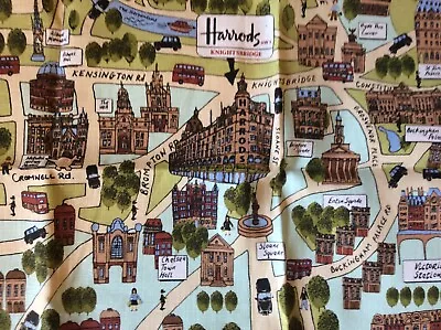 Vintage  Harrods Knightsbridge London Travel Map  Irish Linen Tea Towel - New • £12.99