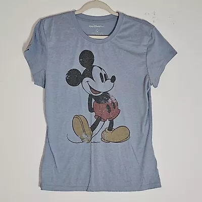 Mickey Mouse Shirt Womens XL Blue Walt Disney World Soft Comfy Distressed Tee • $9.99