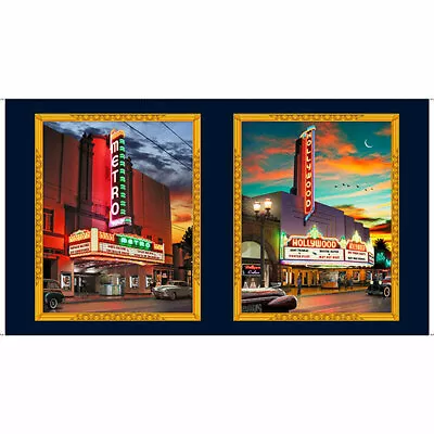 Hollywood Theater Fabric Metro Movie Theatre Cotton By QT Artworks 24 X44  Panel • $8.95