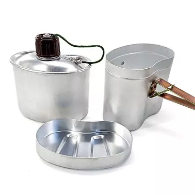 Outdoor Military Aluminum Mess Kit Camping Hiking Cookware Water Bottle Bowl Set • $33