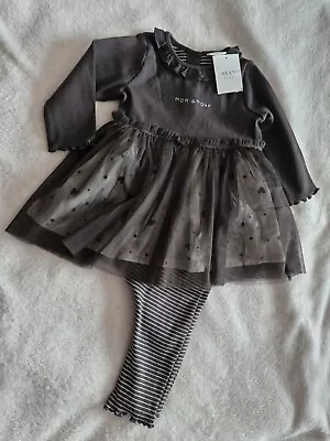 Next Baby Girls Grey Mon Amour Outfit With Tutu LinedTop And Leggings BNWT  • £8.50