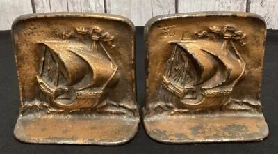 Antique 1925 Solid Cast Iron Snead & Co Sailing Ship Nautical Galleon Bookends  • $23.99