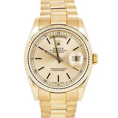 Rolex Day-Date President FAT BUCKLE Silver 18K Yellow Gold 36mm 118238 Watch • $19993.91