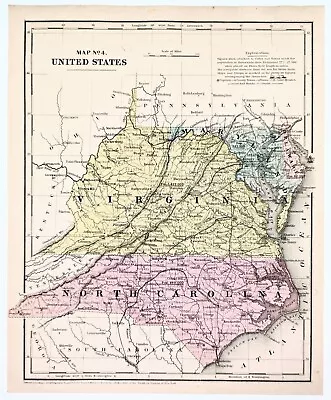 1853 Map Virginia North Carolina Map ORIGINAL Maryland Cape Fear Washington DC • $24.88