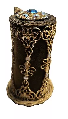 Vintage Antique Ornate Cylinder Round Box Jeweled Italy • $49