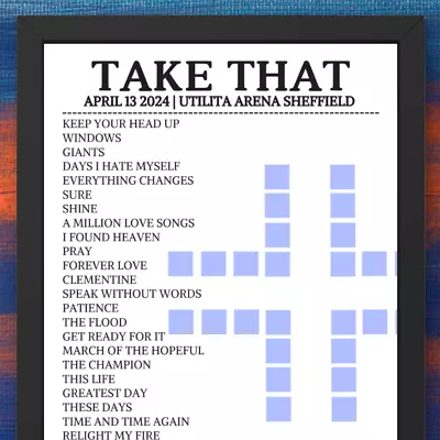 Take That Sheffield April 2024 Replica Setlist - Alternate • £12.99