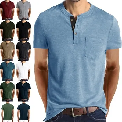 £14.10 • Buy Mens Short Sleeve Henley Shirt Casual Solid Slim Fit Button Tops T Shirt Tunic