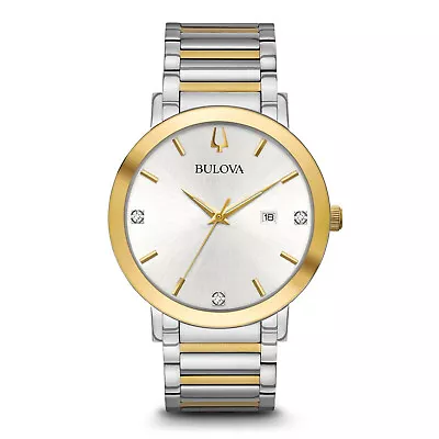 Bulova Men's Futuro Quartz Diamond Accents Silver Gold Band Watch 42mm 98D151 • $137.99