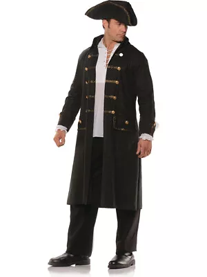 Men's Black Pirate Captain Coat And Hat Set Costume • $44.98
