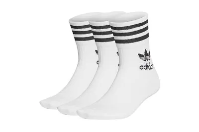 $35 • Buy 3PK Adidas Unisex Mid Cut Crew Socks Gym Training Sportswear Size XL White/Black