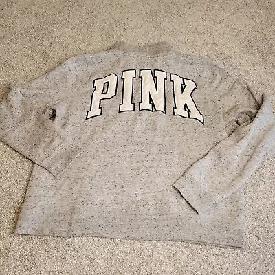 Victoria’s Secret Pink Sweatshirt Womens Large Gray Half Zip Pullover Dog Logo • $33.30