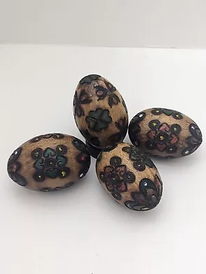 Vintage Wooden Folk Art Easter Eggs Lot Of 4 Hand Carved And Painted  • $18