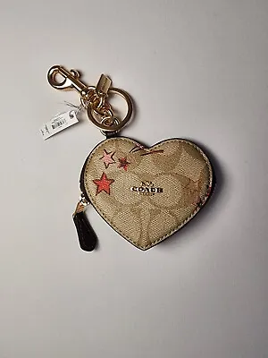 NWT Coach CK071 Heart Pouch Bag Charm In Signature Canvas With Heart And Star • $109.60