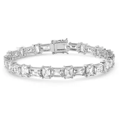 White Gold Finish VVS Emerald Cut Luxury Tennis Bracelet • $55