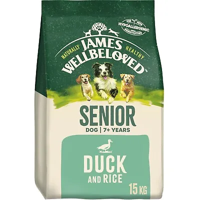 15kg James Wellbeloved Natural Senior Complete Dry Food Duck & Rice Biscuits • £59.49