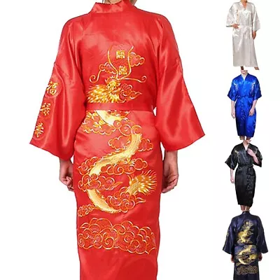 Chinese Dragon Satin Bathrobe Men's Kimono Pajamas For Stylish Comfort • $28.46