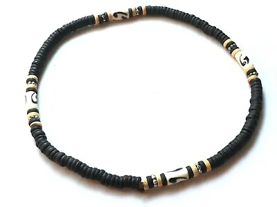 Men 18 Inch Black Surfer Necklace Beaded Wooden Choker Vintage Real Handmake • $15.99