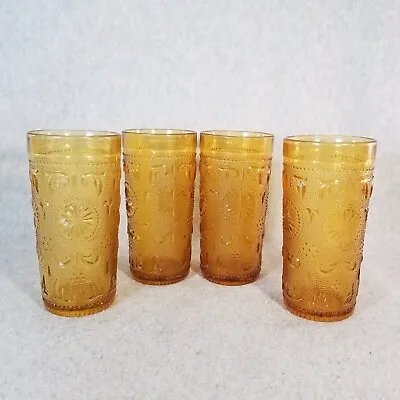 $39.99 • Buy Brockway Amber Drinking Glasses American Concord Pattern 10oz  Set Of 4 Vintage