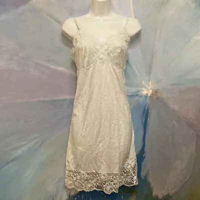 Vtg 60s VAN RAALTE Pale Blue Lace Full Slip Dress Nylon USA 32/XS FS36 • $28