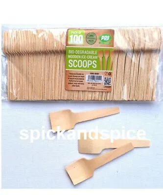 100 X Biodegradable Tiny Wooden Scoops Spoon For Ice Cream Party Dessert  Spoons • £4.79
