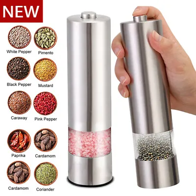 Electric Salt And Pepper Grinder Set Mill Shakers Adjustable Stainless Steel • $11.99