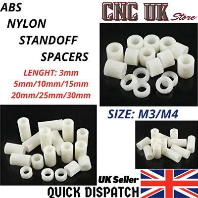 M3M4 WHITE NYLON(Plastic) SPACER STANDOFF THICK Round Washers     • £2.29