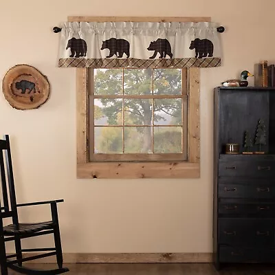 Wyatt Stenciled Bear Rustic Primitive Country Cabin Window Valance 72  X 16  • $27.95