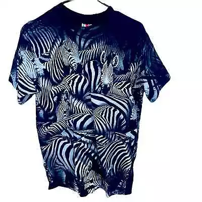 Fruit Of The Loom Heavy AOP Zebra Print Black Graphic T-shirt Mens Size M • $24.99