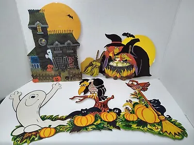 LOT  5 Vtg HALLOWEEN Die Cut Cardboard  Decorations Haunted House Buzzard Witch • $18.99
