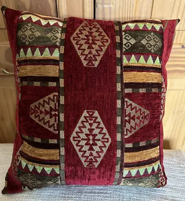 Red Green & Gold Turkish Kilim Plush Patchwork Cushion Cover New Handmade • £11.49