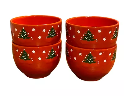 Waechtersbach Red Christmas Tree Ceramic Lg Coupe Soup Bowl Germany 5” Set Of 4 • $59.99