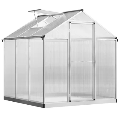 £265.99 • Buy Outsunny 6x6ft Aluminium Greenhouse With/ Door Window Galvanized Base PC Panel