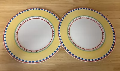 2 Dinner Plate Villeroy Boch Twist Bea Germany Yellow Blue Squares • $69.59