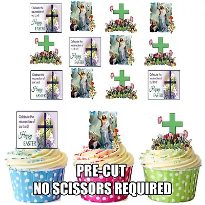 PRECUT Religious / Cross Easter Mix 12 Edible Cupcake Toppers Cake Decorations  • £3.99