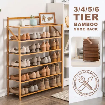 $49.99 • Buy 3/6 Tiers Layers Bamboo Shoe Rack Storage Organizer Wooden Shelf Stand Shelves