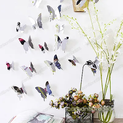 12pcs 3D Butterfly Mirror Effect Wall Stickers Art Mural Decal Modern Home Decor • £3.93