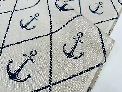 Anchor Hope Nautical Fabric Linen Look Marine Home Decor Curtain 140cm Wide • £1.20