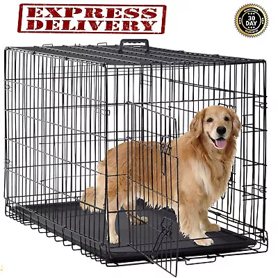 $83.99 • Buy Dog Crate Kennel Large 48  Folding L XL Metal Outdoor Double Door Pet Cage Tray