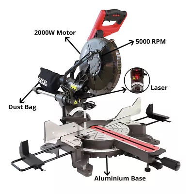 Excel Mitre Saw 10  Compound Sliding 255mm 2000W Double Bevel Cut Laser Blade • £154