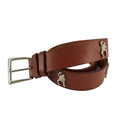 Cheap And Chic Moschino Italy 48 Brown Leather Silver Tone Metal Man Belt VTG • $165