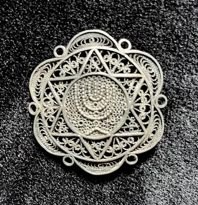 Vtg Judaica  Wire Filigree Star Of David Menorah Silver Pin Brooch Israel 1940's • $79.96