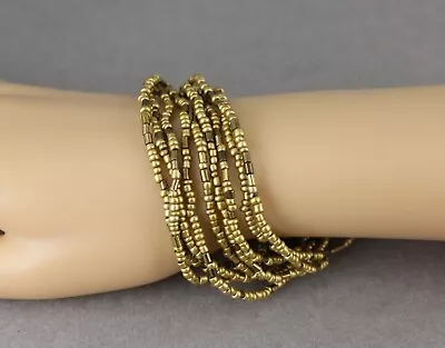 9 Dark Gold Seed Bead Stretch Set Beaded Stack Stretchy Small Beads Bracelet Set • $11.01