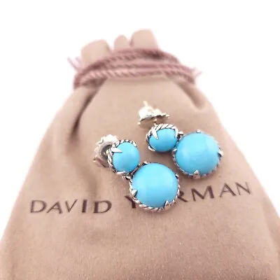 David Yurman Sterling Silver Chatelaine Double Drop Blue Turquoise Earrings • $400