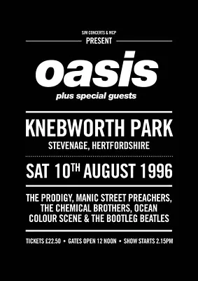 Oasis Knebworth Print Album Wall Art Home Decor Concert Music A3 Sized….. • £15.99