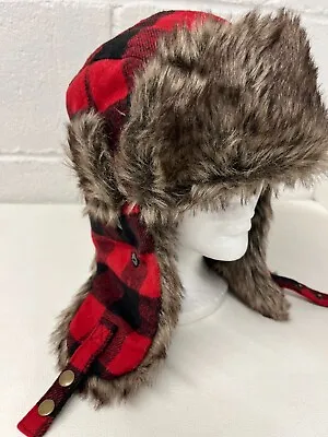 Swiss Tech Red/Black Plaid Fur-Lined Quilted Trapper/Lumberjack Outdoor Hat OSFM • $16.20