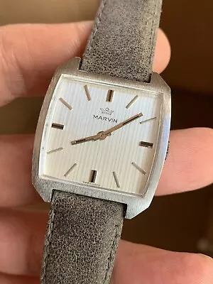 Beautiful Vintage Marvin Striped Square Mens Watch 322x372mm Swiss Cal.525 • £299