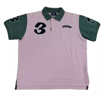 Hackett London Polo Shirt Men's Large #3 Pink Green Pique Cotton • $17.53