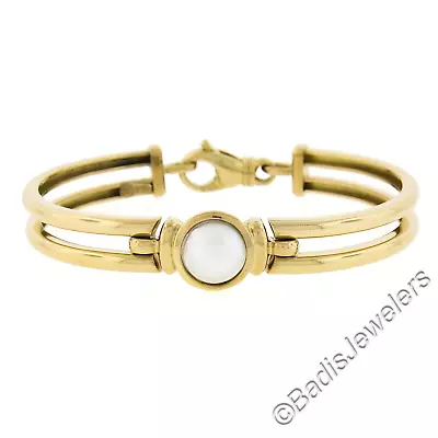 Movado Harmony 18k Gold 6.75  Wire Open Link & Mabe Pearl Bangle Cuff Bracelet • $2599.20