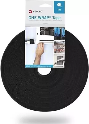 VELCRO® Brand ONE-WRAP® Black 10mm Cable Tie Hook & Loop Roll 25mt PK 8 Rolls • £151.68